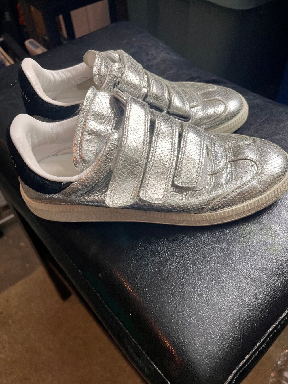 Isabel Marant Beth Velcro Sneakers Metallic Silver Size 36/ US 5 1/2